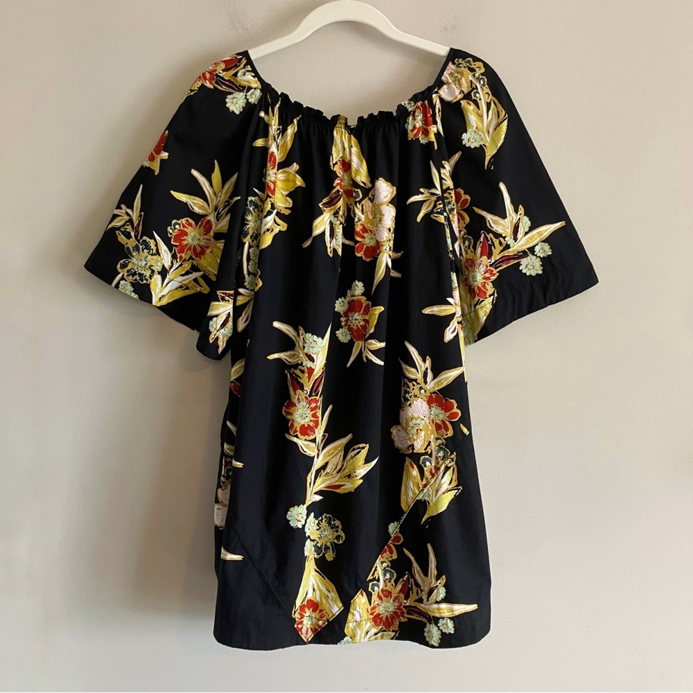 Free People Jodie Floral Mini Tunic Dress Black Night Combo Cotton XS